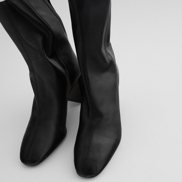 ZARA Back Zip Leather Heeled Ankle Boots - Picture 2 of 12